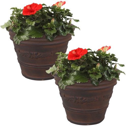 Sunnydaze – Pot à fleurs extérieur Laurel – Rouille – 13 po – Paquet de 2