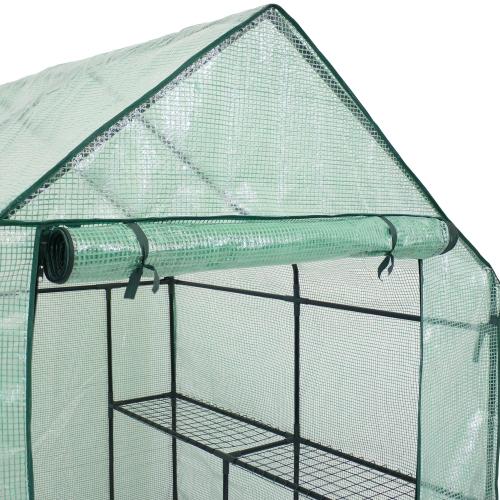 Sunnydaze Large Steel PE Cover Walk-In Greenhouse with 4 Shelves - Green