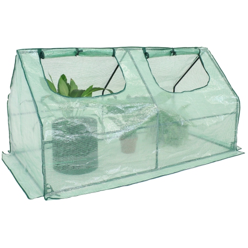 Sunnydaze Steel PVC Cover Mini Cloche Greenhouse with Zipper - Green