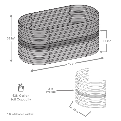 Sunnydaze Galvalume Steel Oval Raised Garden Bed - Green - 79 in x 32 in