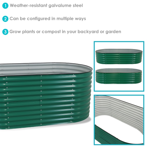 Sunnydaze Galvalume Steel Oval Raised Garden Bed - Green - 79 in x 32 in