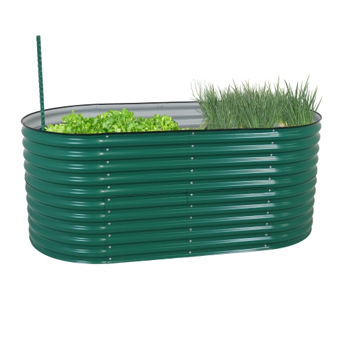 Sunnydaze Galvalume Steel Oval Raised Garden Bed - Green - 79 in x 32 in