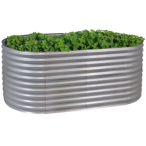 Sunnydaze Galvalume Steel Oval Raised Garden Bed - Silver - 79 in x 32 in