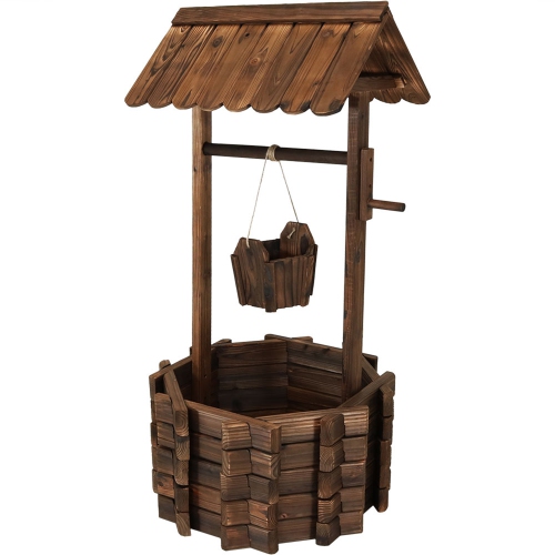 Sunnydaze 45 in 2-Tier Wooden Fir Wishing Well Hanging Garden Planter