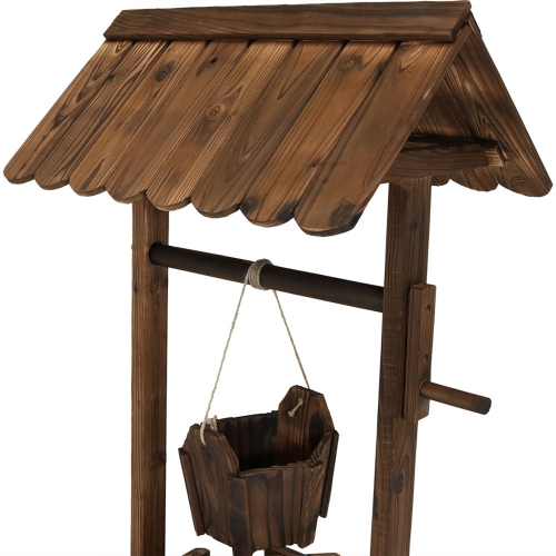 Sunnydaze 45 in 2-Tier Wooden Fir Wishing Well Hanging Garden Planter