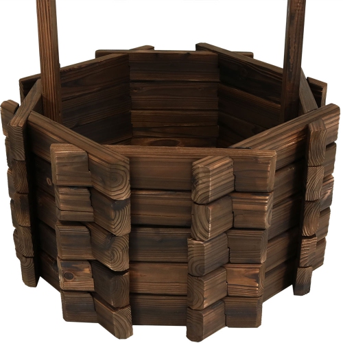 Sunnydaze 45 in 2-Tier Wooden Fir Wishing Well Hanging Garden Planter