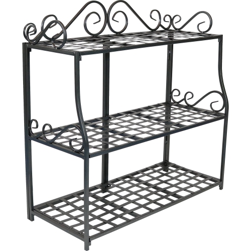 SUNNYDAZE DECOR  Sunnydaze Iron 3-Tier Plant Stand Shelf With Scroll Edging - 30 In Black