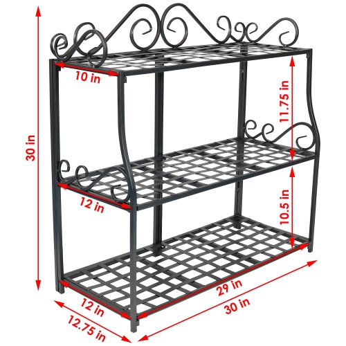 Sunnydaze Black Iron 3-Tier Plant Stand Shelf with Scroll Edging - 30 in