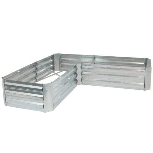Lit de jardin surélevé en acier galvanisé en L - Argent