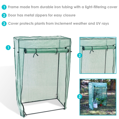 Sunnydaze Large Iron Polyethylene Cover Portable Plant Greenhouse - Green