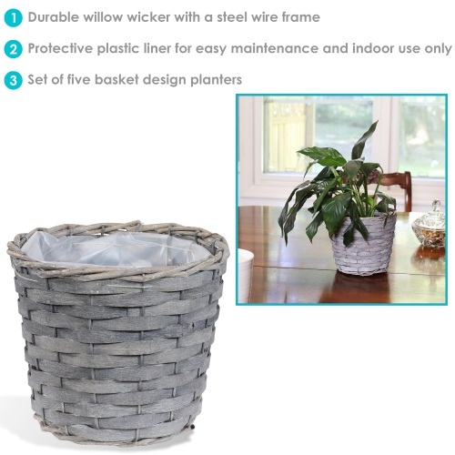 Sunnydaze 6.75 in Rattan Wicker Basket Planters with Lining - Set of 5