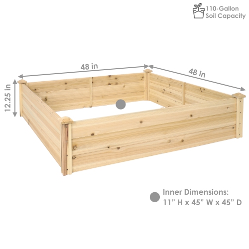 Sunnydaze Wooden Fir Square Raised Garden Bed - 48 in - Natural