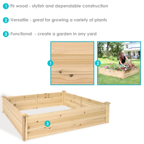Sunnydaze Wooden Fir Square Raised Garden Bed - 48 in - Natural