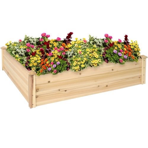 Sunnydaze Wooden Fir Square Raised Garden Bed - 48 in - Natural