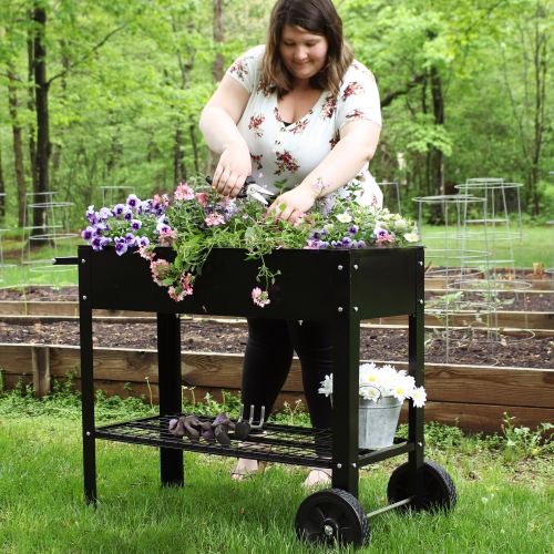 Sunnydaze 43 in Galvanized Steel Mobile Raised Garden Bed Cart - Black