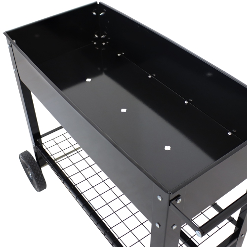 Sunnydaze 43 in Galvanized Steel Mobile Raised Garden Bed Cart - Black