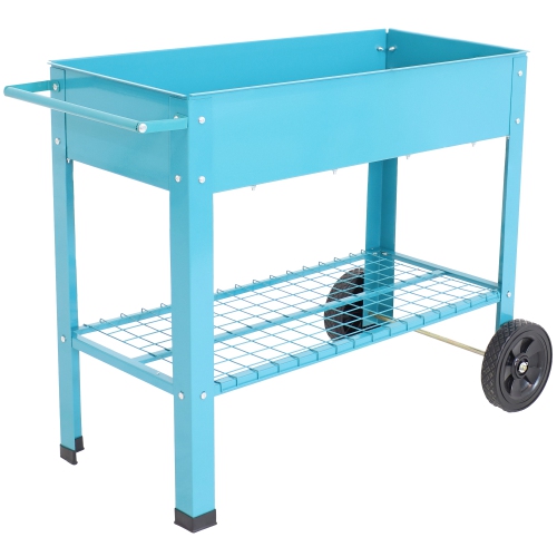 SUNNYDAZE DECOR  Sunnydaze 43 In Galvanized Steel Mobile Raised Garden Bed Cart - In Blue Great!