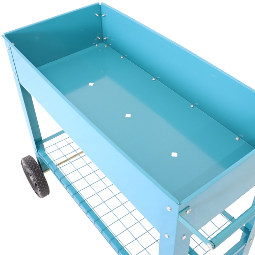 Sunnydaze 43 in Galvanized Steel Mobile Raised Garden Bed Cart - Blue