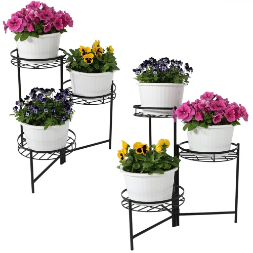 Sunnydaze Black Iron Indoor/Outdoor 3-Tier Plant Stand - 22 in - Set of 2