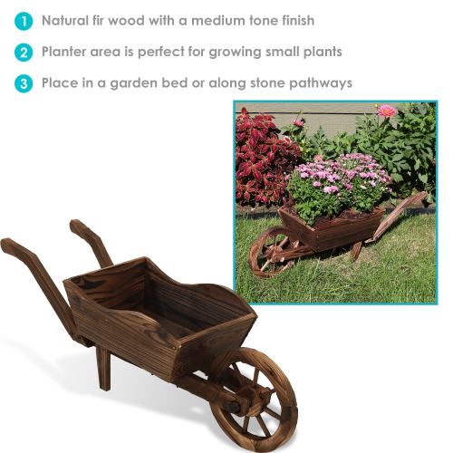 Sunnydaze Natural Wooden Fir Decorative Wheelbarrow Garden Planter