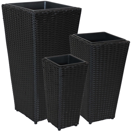 SUNNYDAZE DECOR  Sunnydaze Polyrattan Tall Square Planter - 9 In, 11.5 In, 15 In - Set Of 3