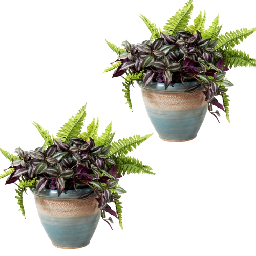 Sunnydaze Purlieu Ceramic Planter - 12" - Shoreline - Set of 2
