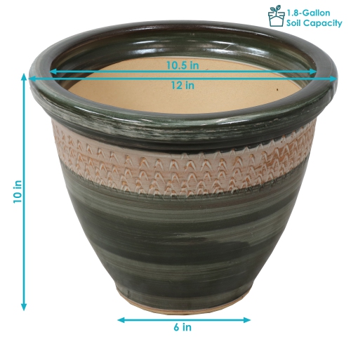 Sunnydaze Purlieu Ceramic Planter - 12" - Tempest - Set of 2