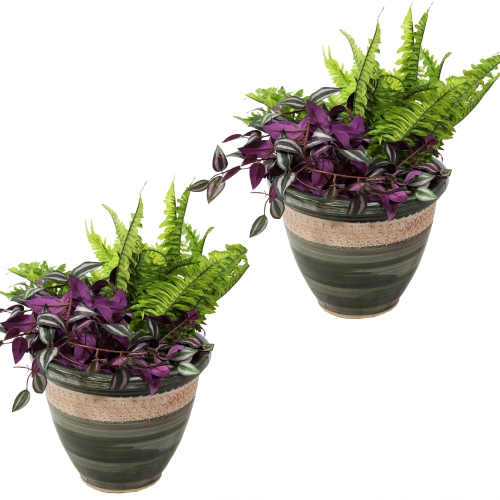 Sunnydaze Purlieu Ceramic Planter - 12" - Tempest - Set of 2