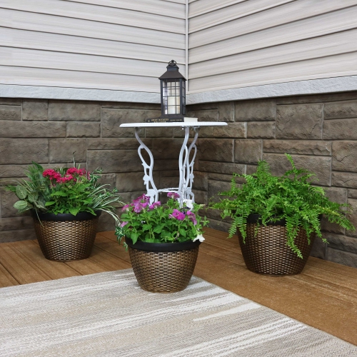 Sunnydaze Resin Basketweave Outdoor Planter 12 in, 13 in, 15 in - Set of 3