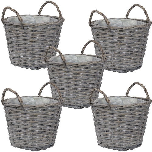 Sunnydaze 8 in Rattan Wicker Basket Planters with Handles/Lining - Set of 5