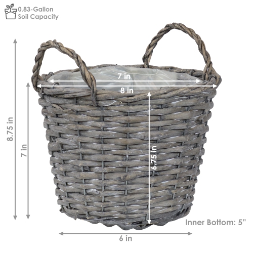 Sunnydaze 8 in Rattan Wicker Basket Planters with Handles/Lining - Set of 5