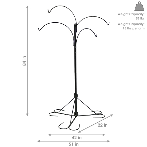 Sunnydaze Black Steel Hanging Basket Stand with 4 Adjustable Arms - 84 in