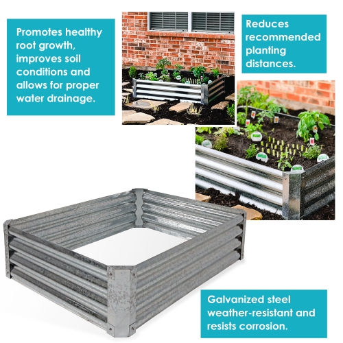 Sunnydaze Galvanized Steel Rectangle Raised Garden Bed - Gray - 48 in