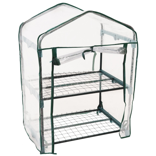 SUNNYDAZE DECOR  Sunnydaze 2-Tier Steel Pvc Cover Mini Greenhouse And Roll-Up Zipper - Clear