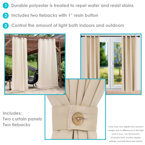 Sunnydaze Room Darkening Curtain Panel - Beige - 52 in x 108 in - Set of 2