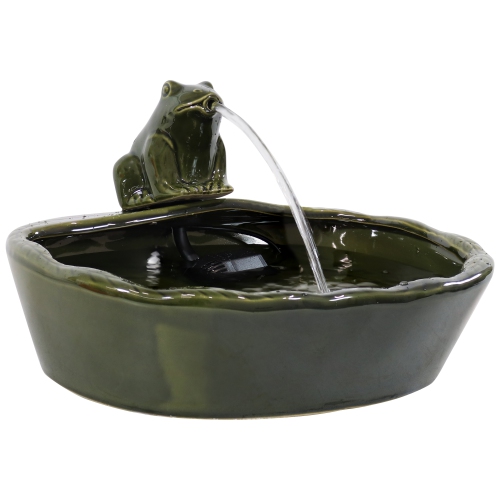 Sunnydaze Frog Glazed Ceramic Outdoor Solar Water Fountain - 7 in
