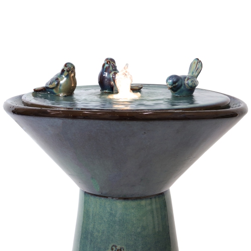 Sunnydaze Gathering Birds Ceramic Outdoor Fountain with LED Lights - 28 in