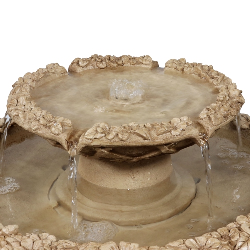 Sunnydaze Beveled Flower Polyresin Outdoor 2-Tier Bird Bath Fountain