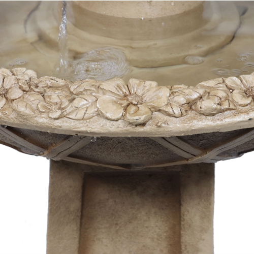 Sunnydaze Beveled Flower Polyresin Outdoor 2-Tier Bird Bath Fountain