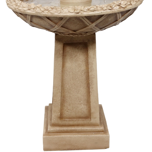 Sunnydaze Beveled Flower Polyresin Outdoor 2-Tier Bird Bath Fountain