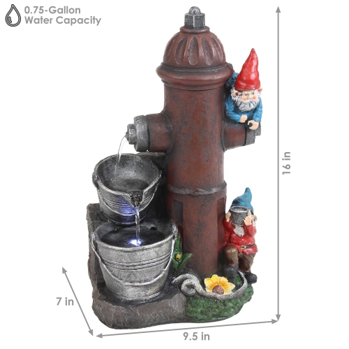Sunnydaze Electric Fire Hydrant Gnome Water Fountain with LED Light - 16 in