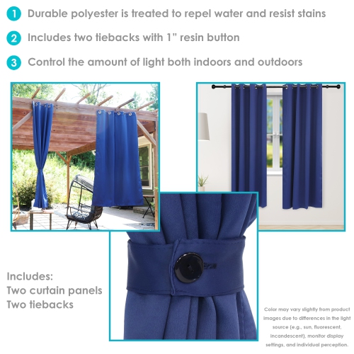 Sunnydaze Outdoor Blackout Curtain Panel - Blue - 52 in x 84 in - Set of 2