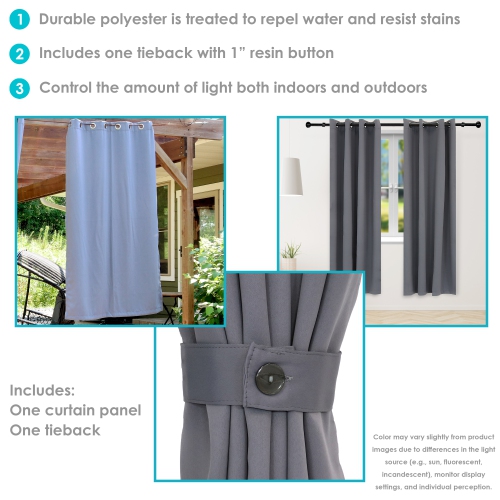 Sunnydaze Outdoor Blackout Curtain Panel - Gray - 52 in x 84 in