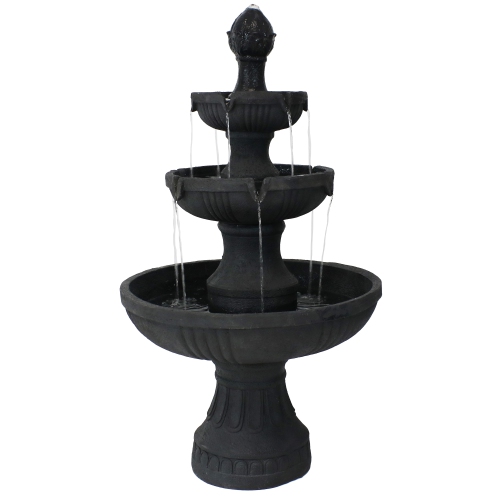 Sunnydaze Flower Blossom Resin Outdoor 3-Tier Fountain - Black