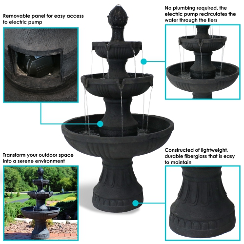 Sunnydaze Flower Blossom Resin Outdoor 3-Tier Fountain - Black
