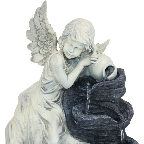 Sunnydaze Angel Falls Solar Water Fountain with Battery/LED Lights - 29 in