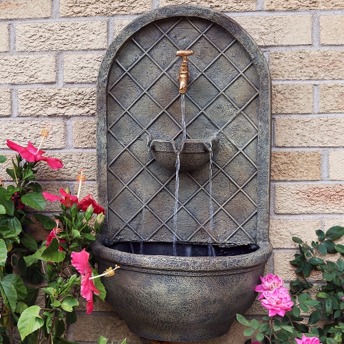 Sunnydaze Messina Polystone Outdoor Solar Wall Fountain - Florentine Stone