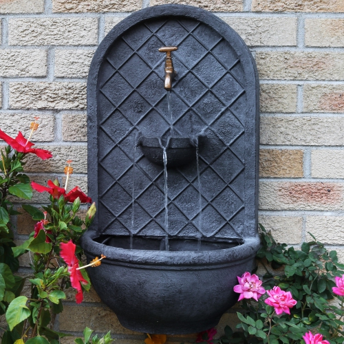 Sunnydaze Messina Polystone Outdoor Solar Wall Fountain - Lead