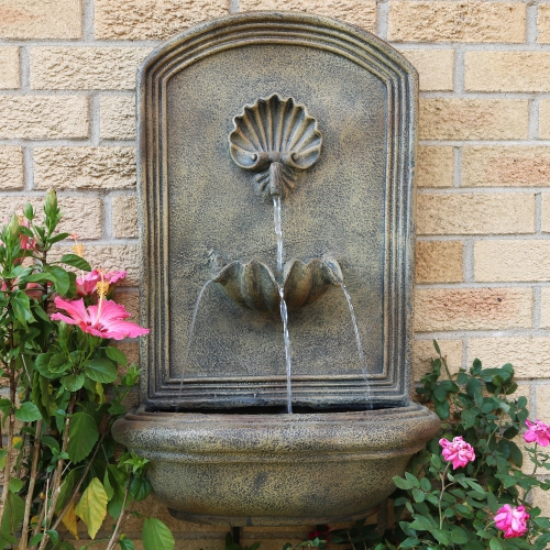 Sunnydaze Seaside Polystone Outdoor Wall Fountain - 27 in - Florentine