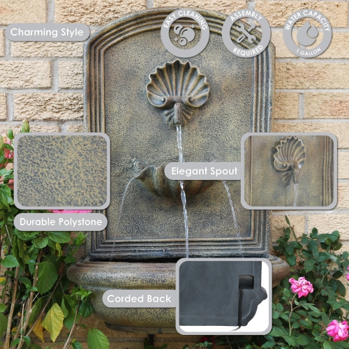 Sunnydaze Seaside Polystone Outdoor Wall Fountain - 27 in - Florentine